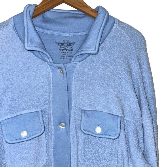 Boys Lie Baby Blue Inside Out Fleece Pamela Cherub Logo Shirt Jacket One Size - Picture 4 of 11